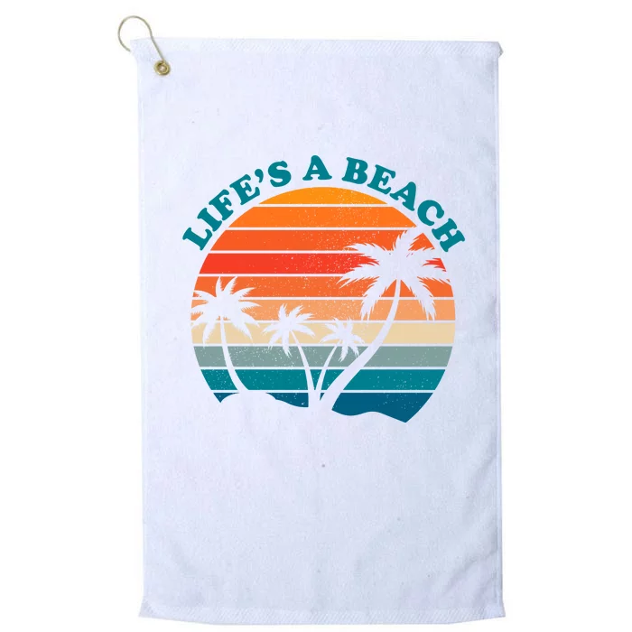 Lifes A Beach Retro Sunset Palm Tree Platinum Collection Golf Towel