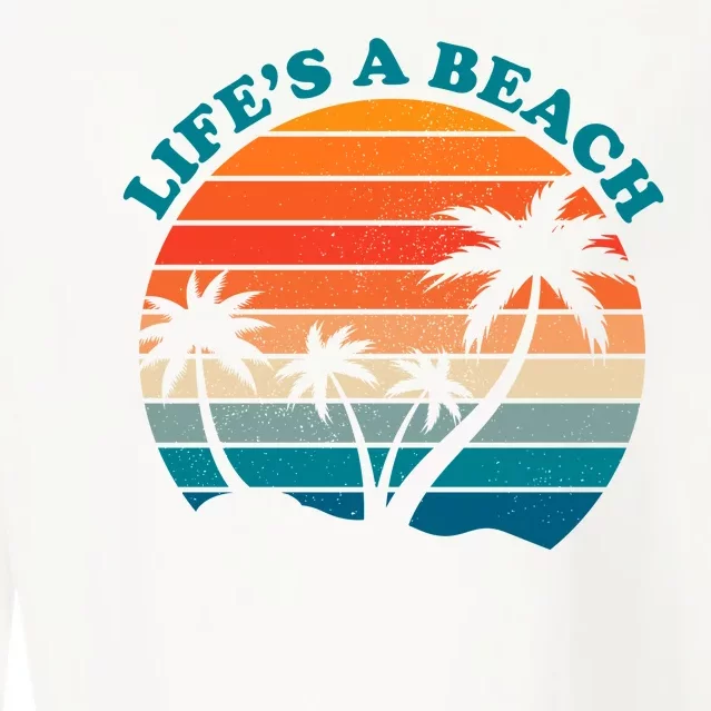 Lifes A Beach Retro Sunset Palm Tree Cropped Pullover Crew