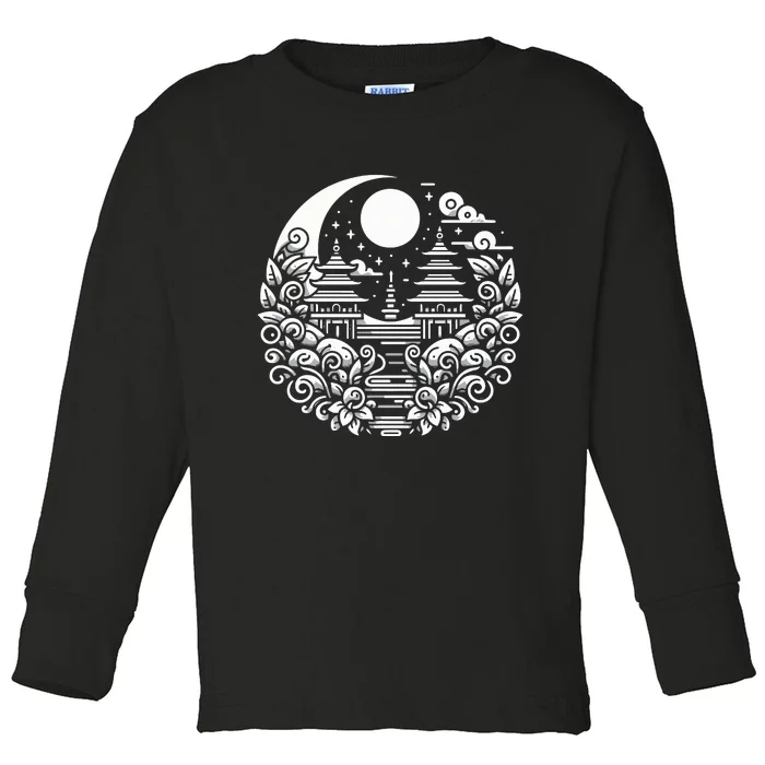 Line Art Bali Culture Toddler Long Sleeve Shirt