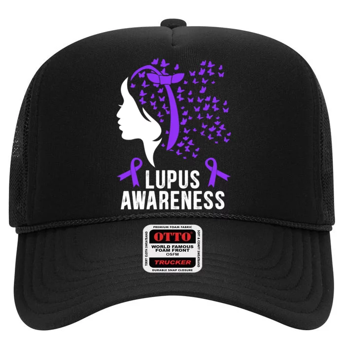 Lupus Awareness Butterfly Wear Purple Autoimmune Disease Lupus Fighter High Crown Mesh Trucker Hat