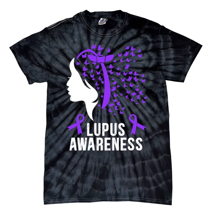 Lupus Awareness Butterfly Wear Purple Autoimmune Disease Lupus Fighter Tie-Dye T-Shirt