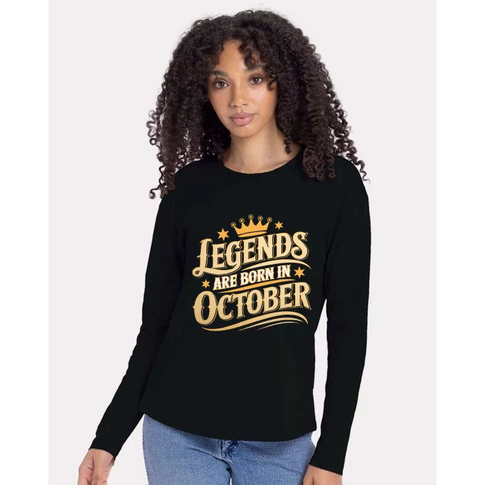 Legends Are Born October Crown And Stars Birthday Womens Cotton Relaxed Long Sleeve T-Shirt