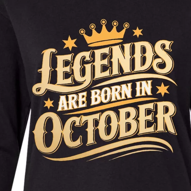 Legends Are Born October Crown And Stars Birthday Womens Cotton Relaxed Long Sleeve T-Shirt