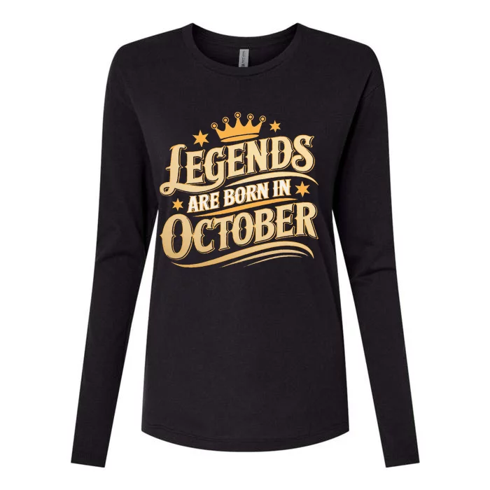 Legends Are Born October Crown And Stars Birthday Womens Cotton Relaxed Long Sleeve T-Shirt