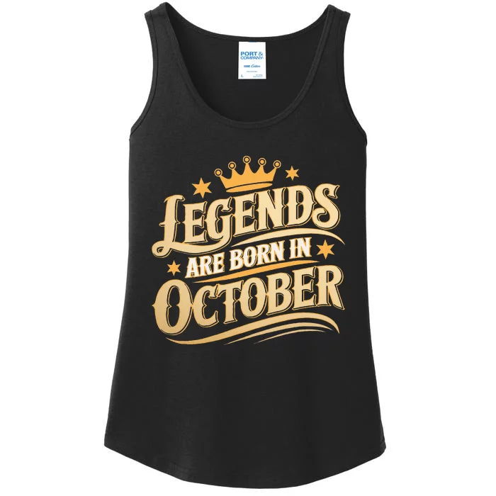 Legends Are Born October Crown And Stars Birthday Ladies Essential Tank