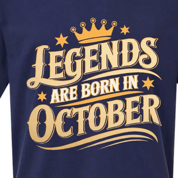 Legends Are Born October Crown And Stars Birthday Sueded Cloud Jersey T-Shirt