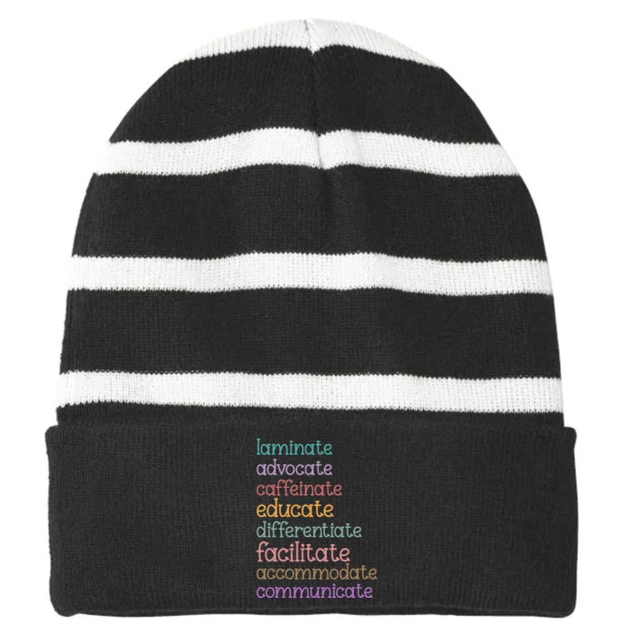 Laminate Advocate Caffeinate Educate Sped Special Education Striped Beanie with Solid Band