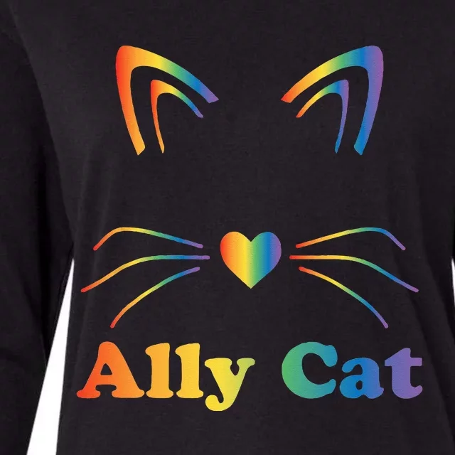 LGBTQ + Ally Cat LGBTQ Ally Cat Pride Womens Cotton Relaxed Long Sleeve T-Shirt