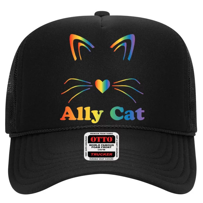 LGBTQ + Ally Cat LGBTQ Ally Cat Pride High Crown Mesh Trucker Hat