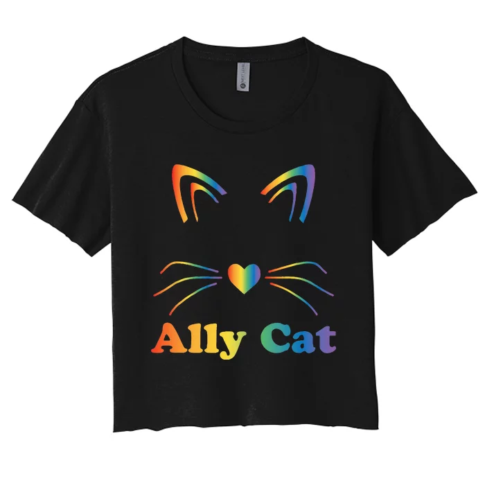 LGBTQ + Ally Cat LGBTQ Ally Cat Pride Women's Crop Top Tee