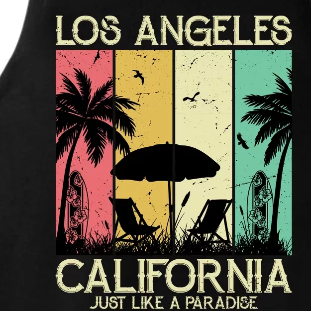 Los Angeles California Just Like A Paradise Retro Ladies Tri-Blend Wicking Tank