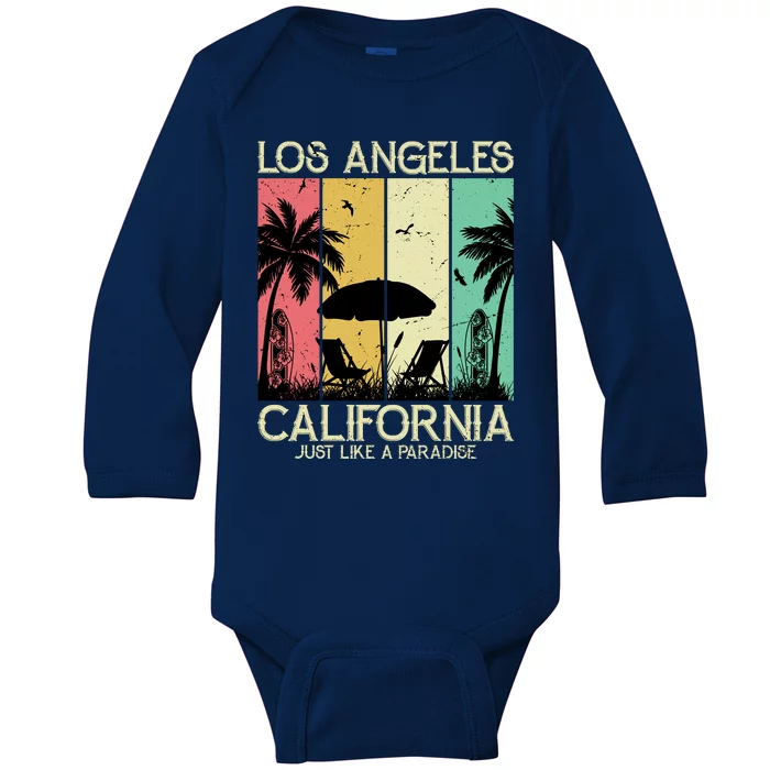 Los Angeles California Just Like A Paradise Retro Baby Long Sleeve Bodysuit