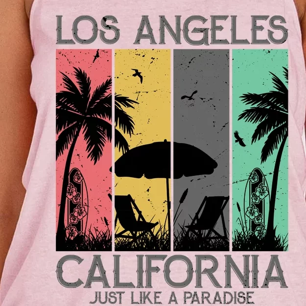 Los Angeles California Just Like A Paradise Retro Women's Knotted Racerback Tank