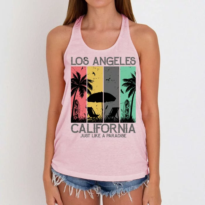 Los Angeles California Just Like A Paradise Retro Women's Knotted Racerback Tank