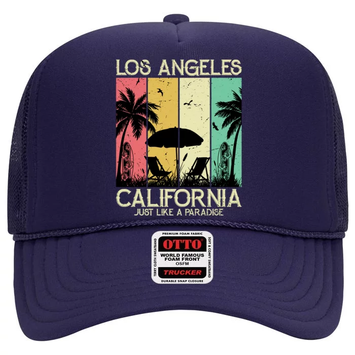 Los Angeles California Just Like A Paradise Retro High Crown Mesh Trucker Hat