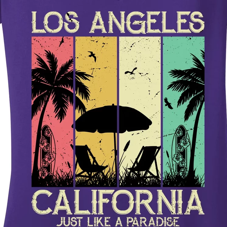 Los Angeles California Just Like A Paradise Retro Women's V-Neck T-Shirt