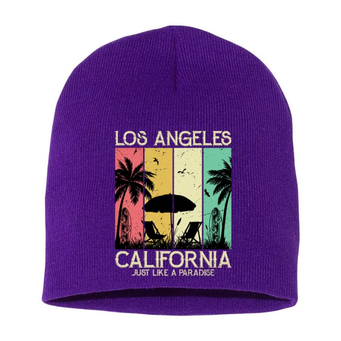 Los Angeles California Just Like A Paradise Retro Short Acrylic Beanie