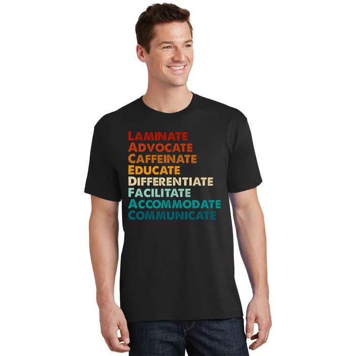 Laminate Advocate Caffeinate Educate SPED Special Education T-Shirt