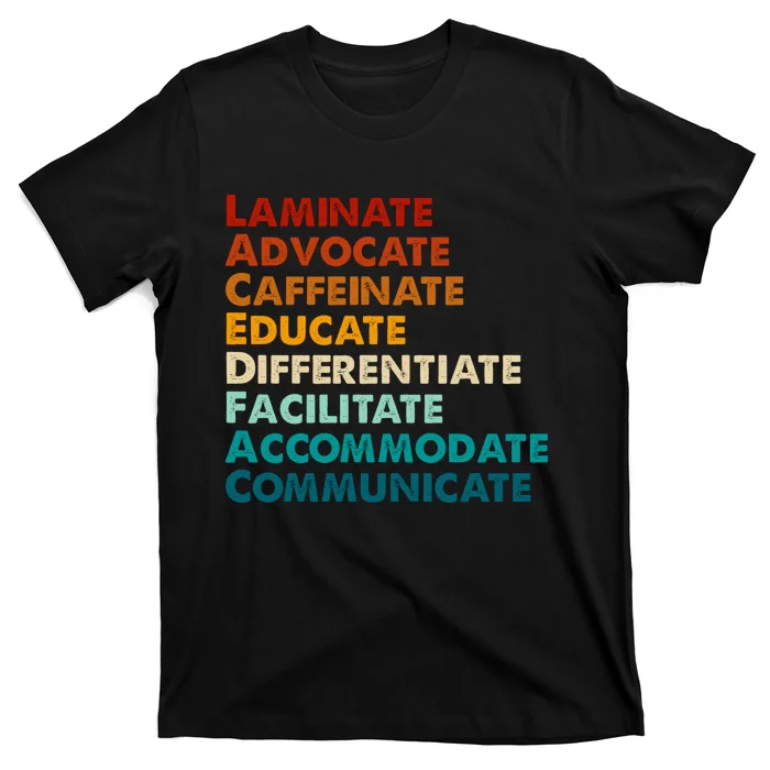 Laminate Advocate Caffeinate Educate SPED Special Education T-Shirt