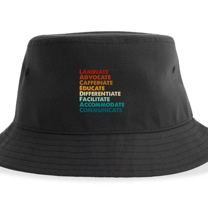 Laminate Advocate Caffeinate Educate SPED Special Education Sustainable Bucket Hat