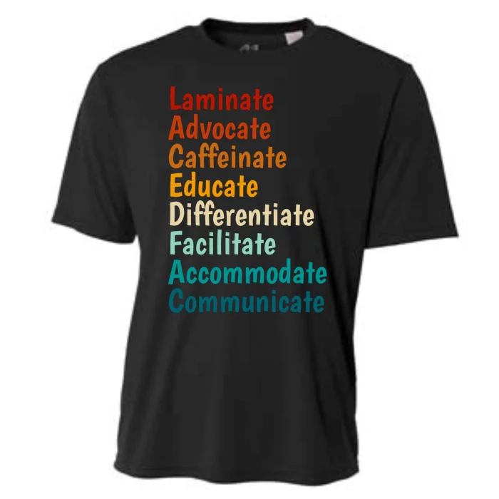 Laminate Advocate Caffeinate Educate SPED Special Education Cooling Performance Crew T-Shirt