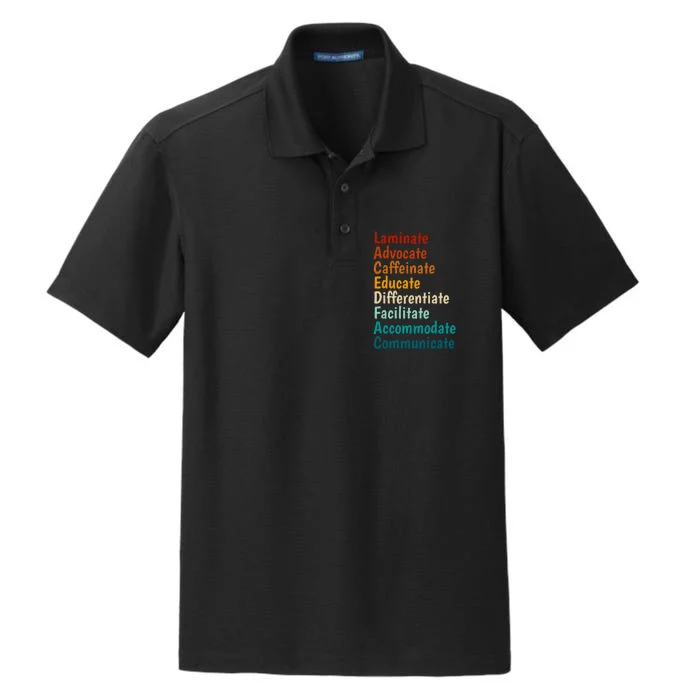 Laminate Advocate Caffeinate Educate SPED Special Education Dry Zone Grid Performance Polo