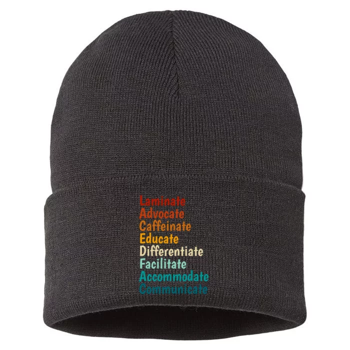 Laminate Advocate Caffeinate Educate SPED Special Education Sustainable Knit Beanie