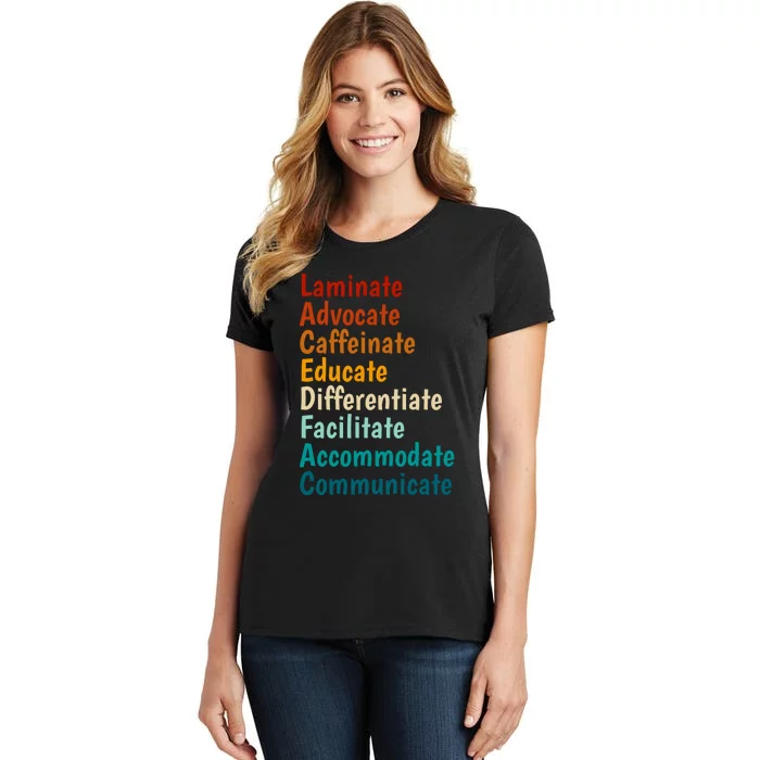 Laminate Advocate Caffeinate Educate SPED Special Education Women's T-Shirt