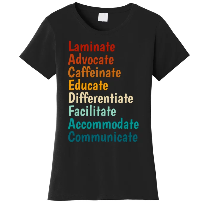 Laminate Advocate Caffeinate Educate SPED Special Education Women's T-Shirt