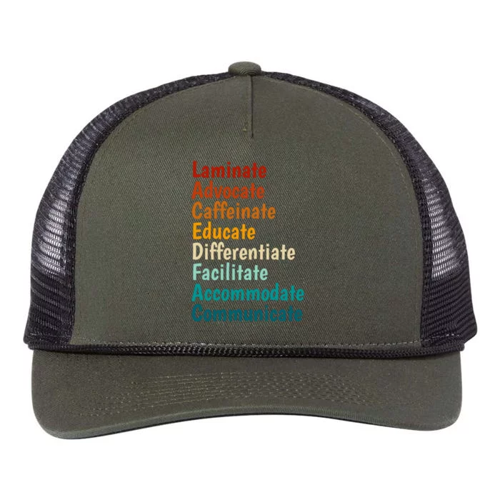 Laminate Advocate Caffeinate Educate SPED Special Education Retro Rope Trucker Hat Cap