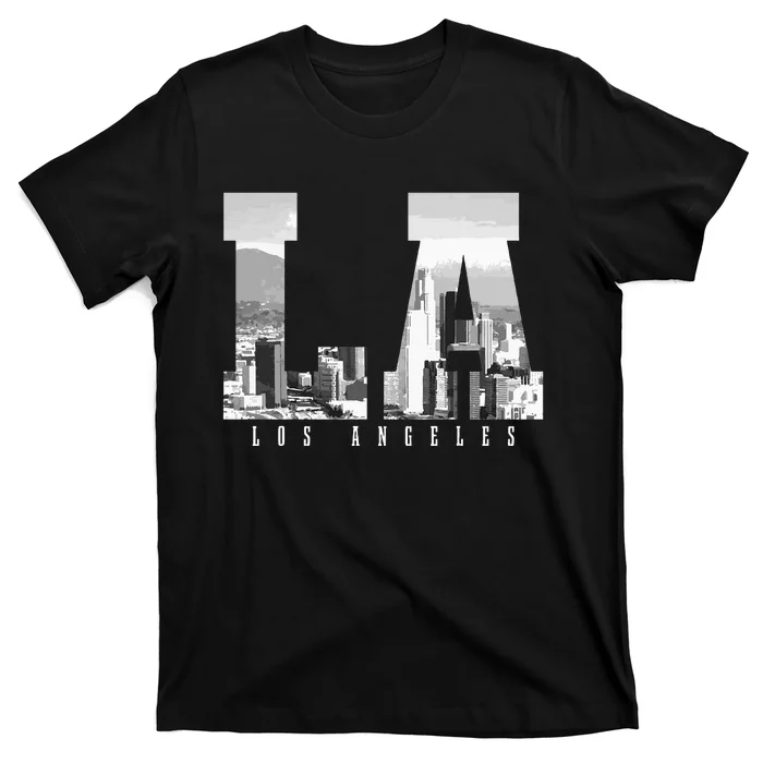 Los Angeles California La Skyline Pride Black White Vintage T-Shirt