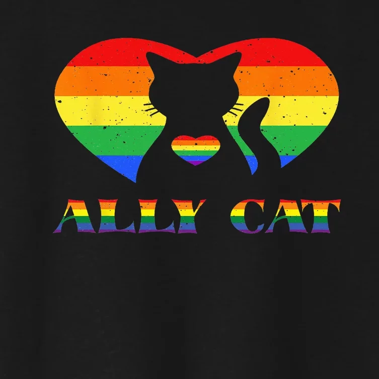 LGBT Ally Cat Be Kind Gay Rainbow Heart Funny Pride LGBTQ Women's Crop Top Tee