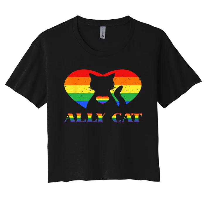 LGBT Ally Cat Be Kind Gay Rainbow Heart Funny Pride LGBTQ Women's Crop Top Tee