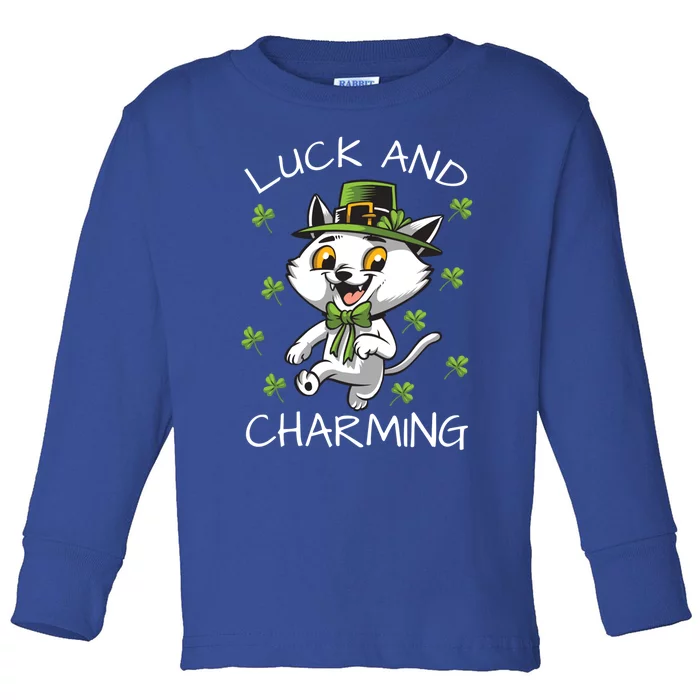 Luck And Charming Leprechaun Cat St Patricks Day Cute Gift Toddler Long Sleeve Shirt