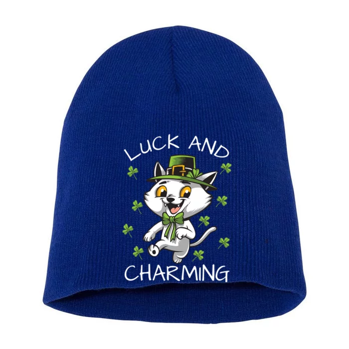 Luck And Charming Leprechaun Cat St Patricks Day Cute Gift Short Acrylic Beanie