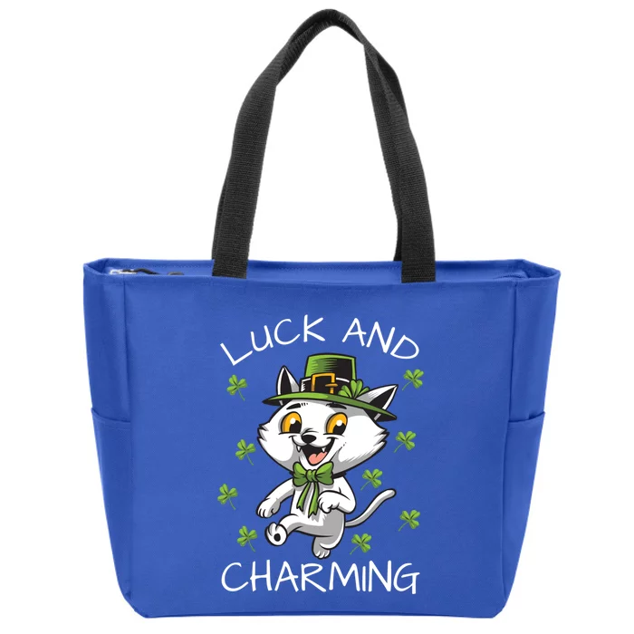 Luck And Charming Leprechaun Cat St Patricks Day Cute Gift Zip Tote Bag