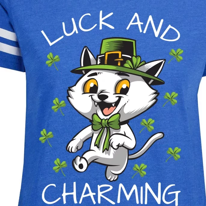 Luck And Charming Leprechaun Cat St Patricks Day Cute Gift Enza Ladies Jersey Football T-Shirt