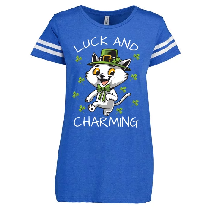 Luck And Charming Leprechaun Cat St Patricks Day Cute Gift Enza Ladies Jersey Football T-Shirt