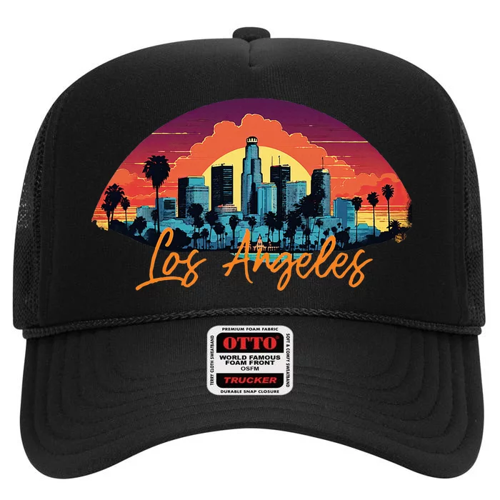 Los Angeles California City Downtown Skyline California L.A. High Crown Mesh Trucker Hat