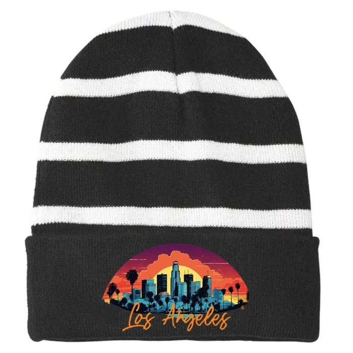 Los Angeles California City Downtown Skyline California L.A. Striped Beanie with Solid Band