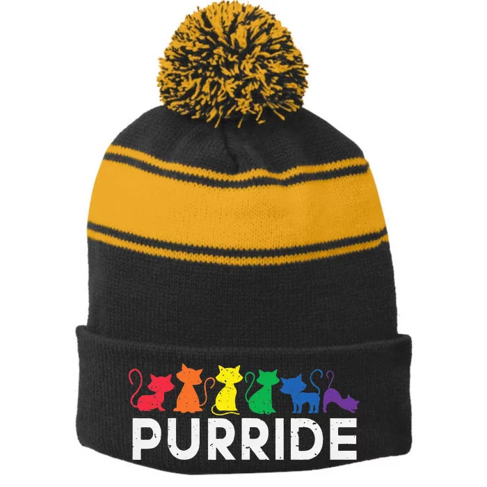 Lgbt Ally Cat Kitten Be Kind Gay Rainbow Funny Lgbtq Stripe Pom Pom Beanie