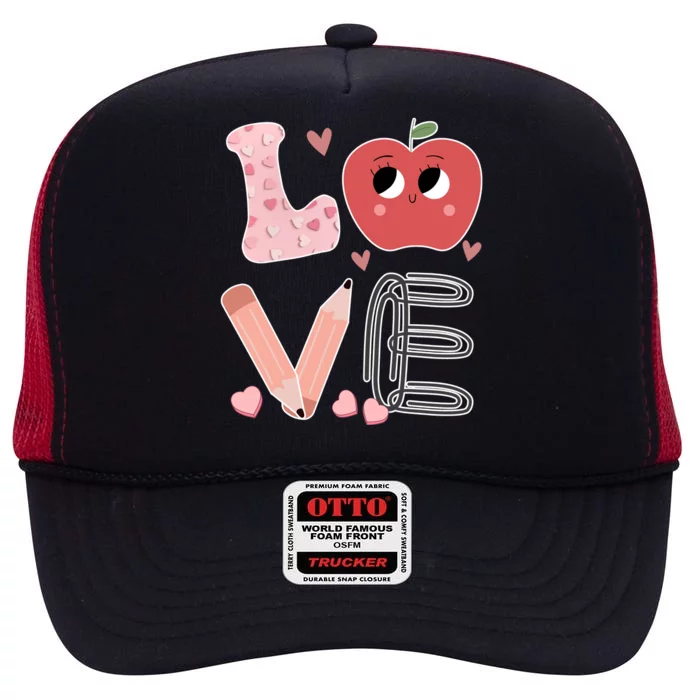 Love Apple Cute Teacher Gift High Crown Mesh Trucker Hat