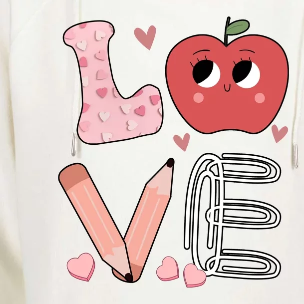 Love Apple Cute Teacher Gift Womens Funnel Neck Pullover Hood