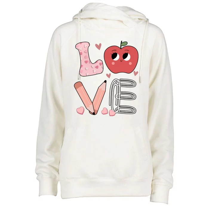 Love Apple Cute Teacher Gift Womens Funnel Neck Pullover Hood