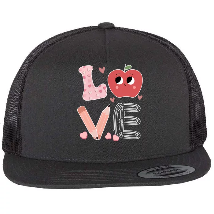 Love Apple Cute Teacher Gift Flat Bill Trucker Hat