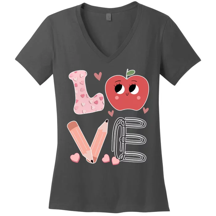 Love Apple Cute Teacher Gift Women's V-Neck T-Shirt