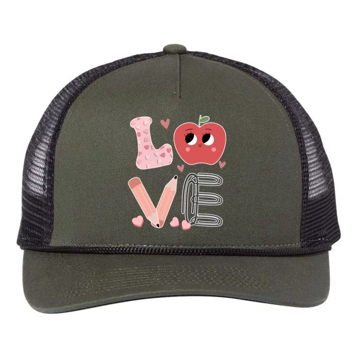 Love Apple Cute Teacher Gift Retro Rope Trucker Hat Cap