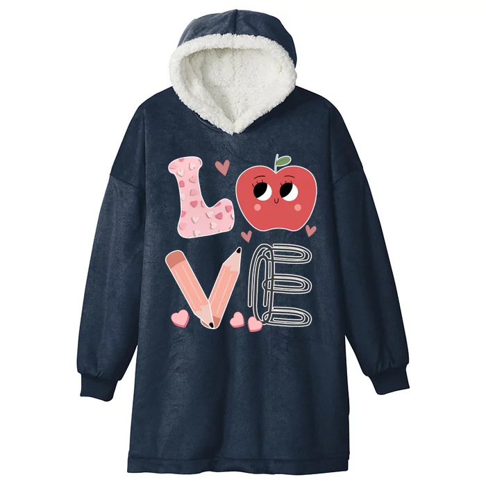 Love Apple Cute Teacher Gift Hooded Wearable Blanket