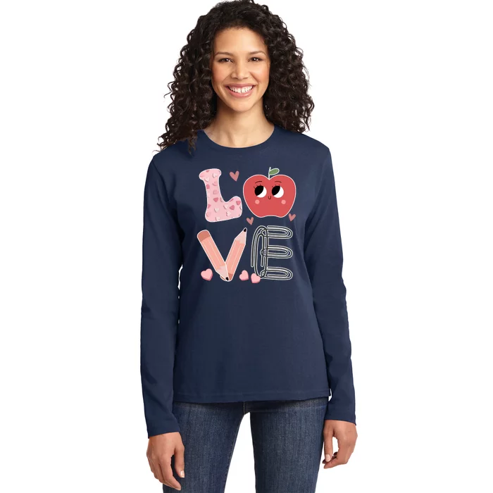 Love Apple Cute Teacher Gift Ladies Long Sleeve Shirt