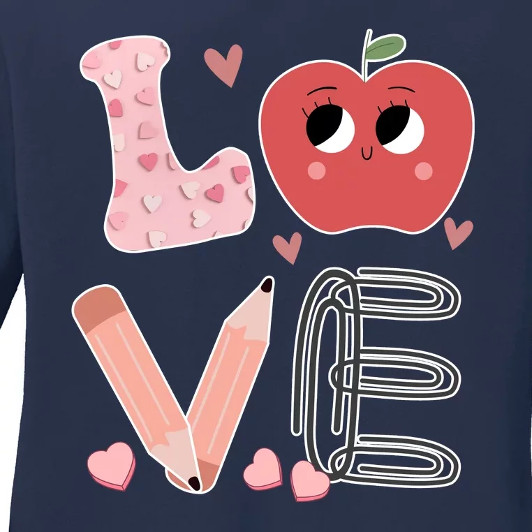 Love Apple Cute Teacher Gift Ladies Long Sleeve Shirt